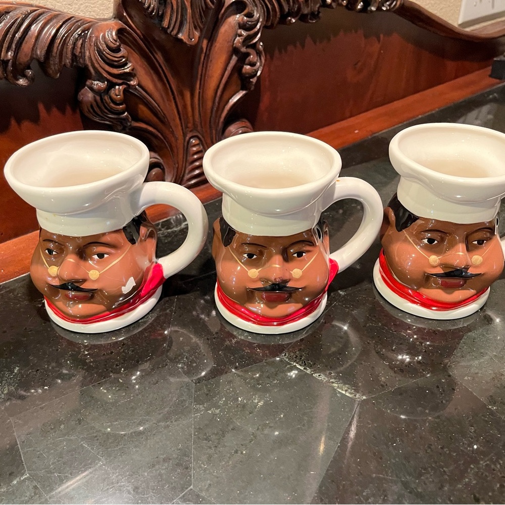 PM011926 Chef-Themed Novelty Ceramic Mug Set of 3 White and Red
